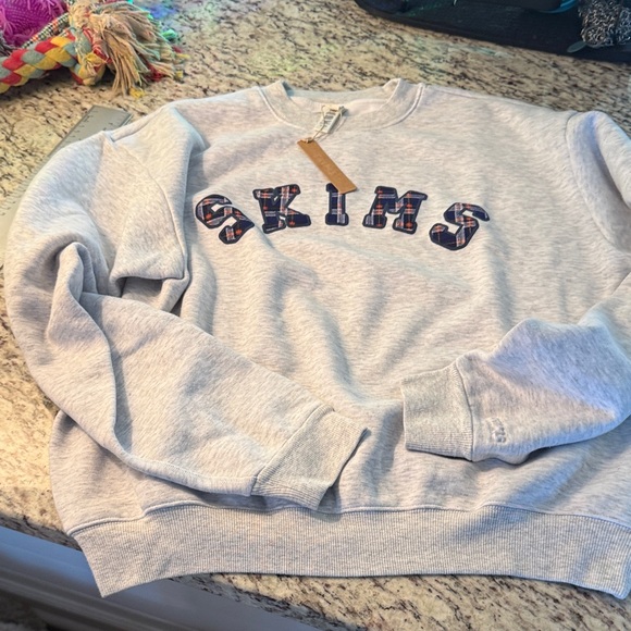 SKIMS Plaid Logo Cotton Fleece Crewneck Sweatshirt SOLD OUT - Picture 3 of 5